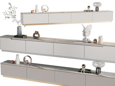 现代轻奢电视柜、摆件组合