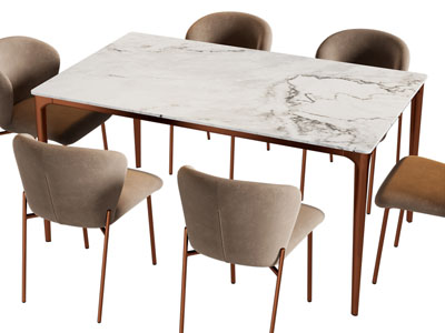 现代长方形大理石餐桌椅组合