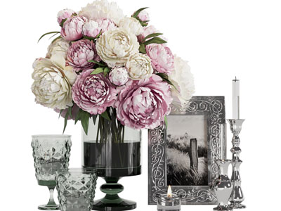 欧式花瓶花卉、烛台、相框摆件组合