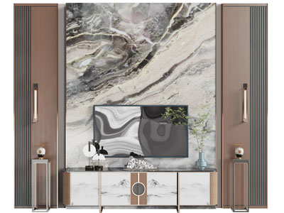 新中式电视背景墙3d模型 新中式电视背景墙