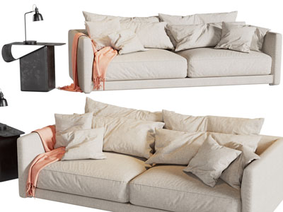 现代布艺双人沙发、边几3d模型 现代布艺双人沙发、边几