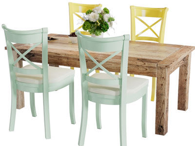 美式实木长方形餐桌椅组合