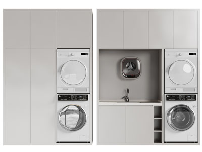 现代阳台洗衣机装饰收纳柜