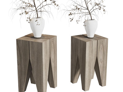 现代实木方凳花瓶干枝摆件组合