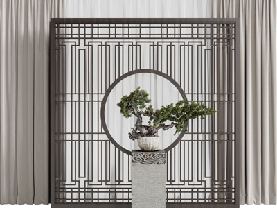 新中式装饰盆景的隔断3d模型 新中式装饰盆景的隔断