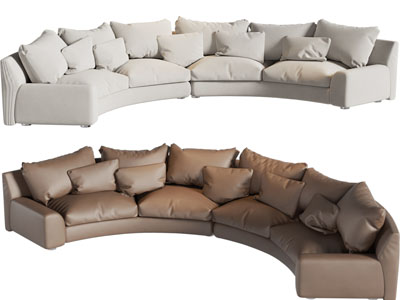 现代弧形布艺多人沙发