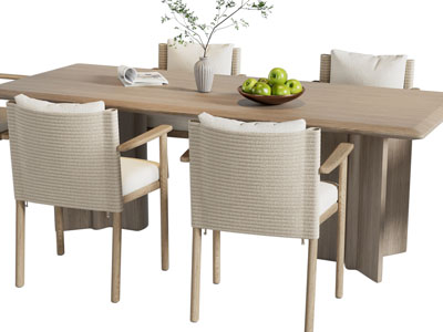 现代实木长方形餐桌椅组合