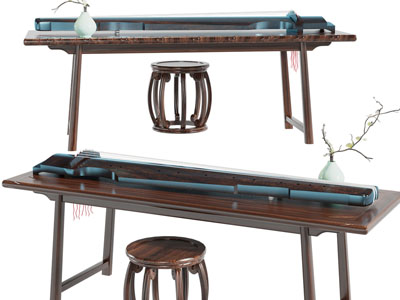 中式古筝3d模型 中式古筝