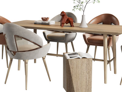 北欧长方形餐桌椅组合