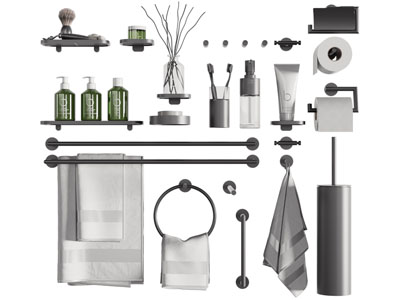 现代毛巾架、厕纸、牙缸卫浴小件