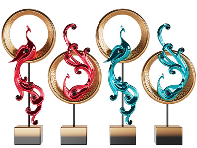 新中式孔雀雕塑雕刻摆件组合