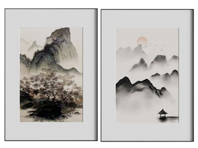 新中式水墨山水装饰挂画3d模型 新中式水墨山水装饰挂画
