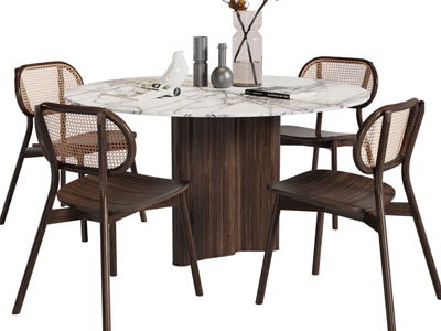 现代圆形大理石餐桌椅组合