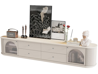 现代椭圆形电视柜、摆件组合