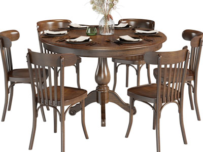 美式圆形实木餐桌椅组合