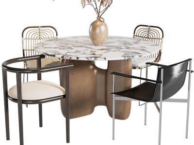 现代圆形餐桌椅组合