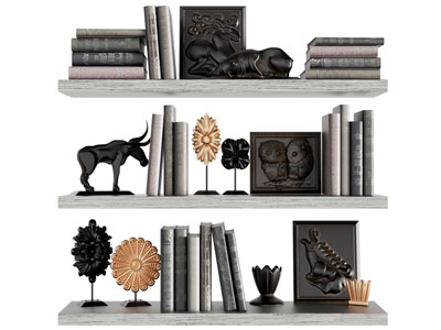 现代书籍、装饰品摆件组合