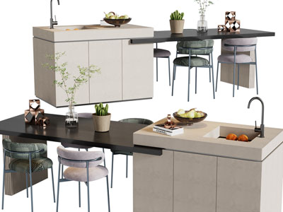 现代带水吧台的餐桌椅组合