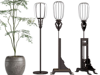 中式实木支撑灯笼落地灯