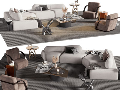 现代布艺多人、单人沙发茶几组合