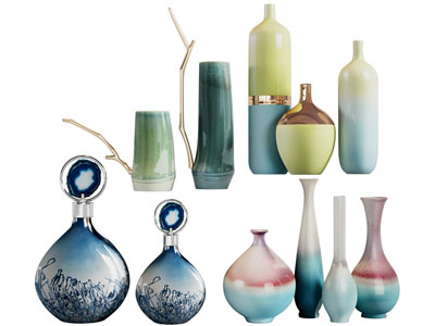 新中式陶瓷器皿花瓶摆件组合