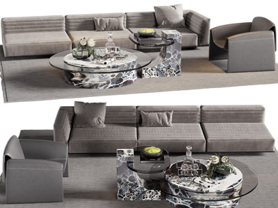 现代多人、单人沙发和茶几组合