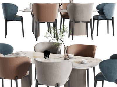 现代椭圆形餐桌椅组合