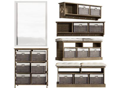 美式实木带收纳的凳子、玄关柜