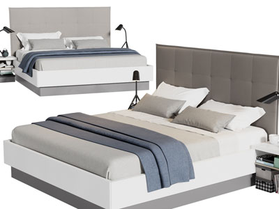 现代双人床、床头柜