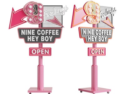 现代咖啡馆指示牌、广告牌