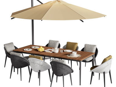 现代户外遮阳伞、餐桌椅组合