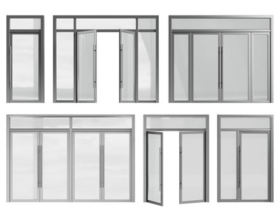 现代办公双扇玻璃平开门、大门