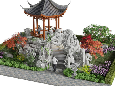 新中式公园亭子、假山园艺小品