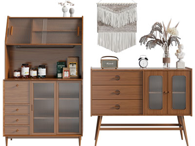北欧实木餐边柜、摆件