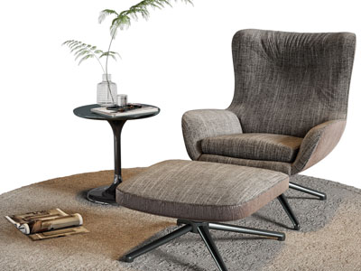 现代休闲椅子、脚踏、边几