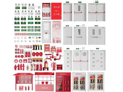 现代消防栓、防火门、安全灯消防器材3d模型 现代消防栓、防火门、安全灯消防器材