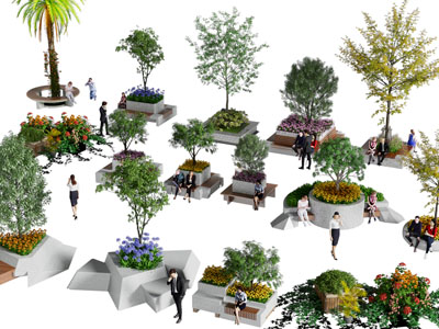 现代户外花坛公共椅子、景观树池