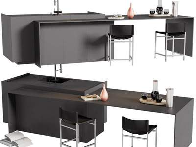 现代带水吧台的餐桌椅组合