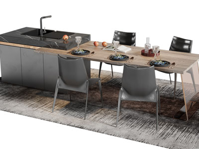 现代带水吧台的餐桌椅组合