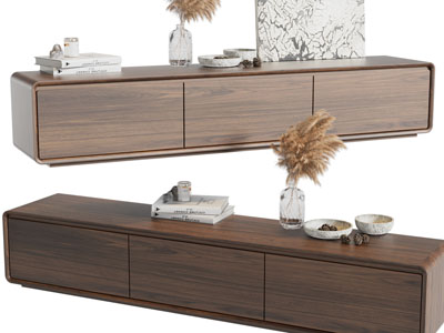 现代实木电视柜、摆件