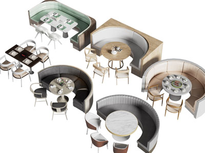 现代饭店卡座餐桌椅组合