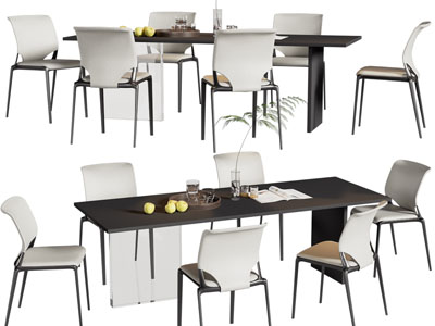 现代长方形餐桌椅组合