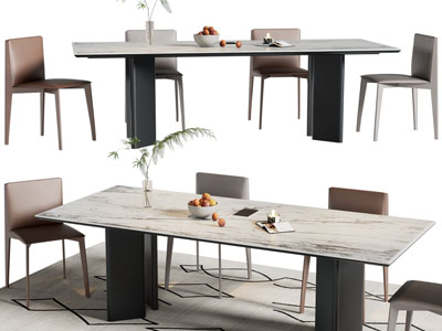现代长方形大理石餐桌椅组合