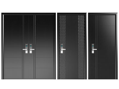 现代双扇、单扇带密码锁的入户平开门