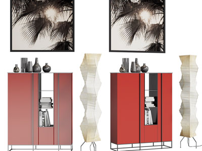 现代玄关柜、落地灯