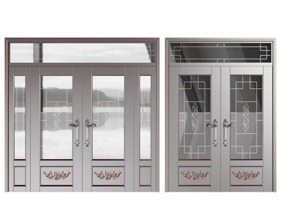 新中式玻璃双扇平开门、大门