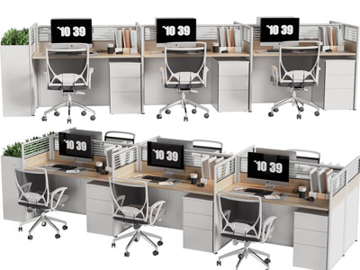 现代三联办公桌椅组合