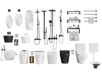 现代马桶、淋浴花洒、毛巾架