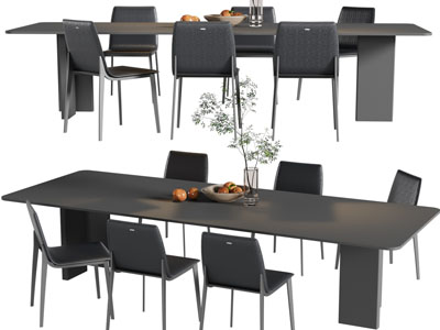 现代黑色长方形餐桌椅组合