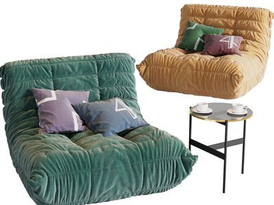 现代布艺懒人沙发、边几